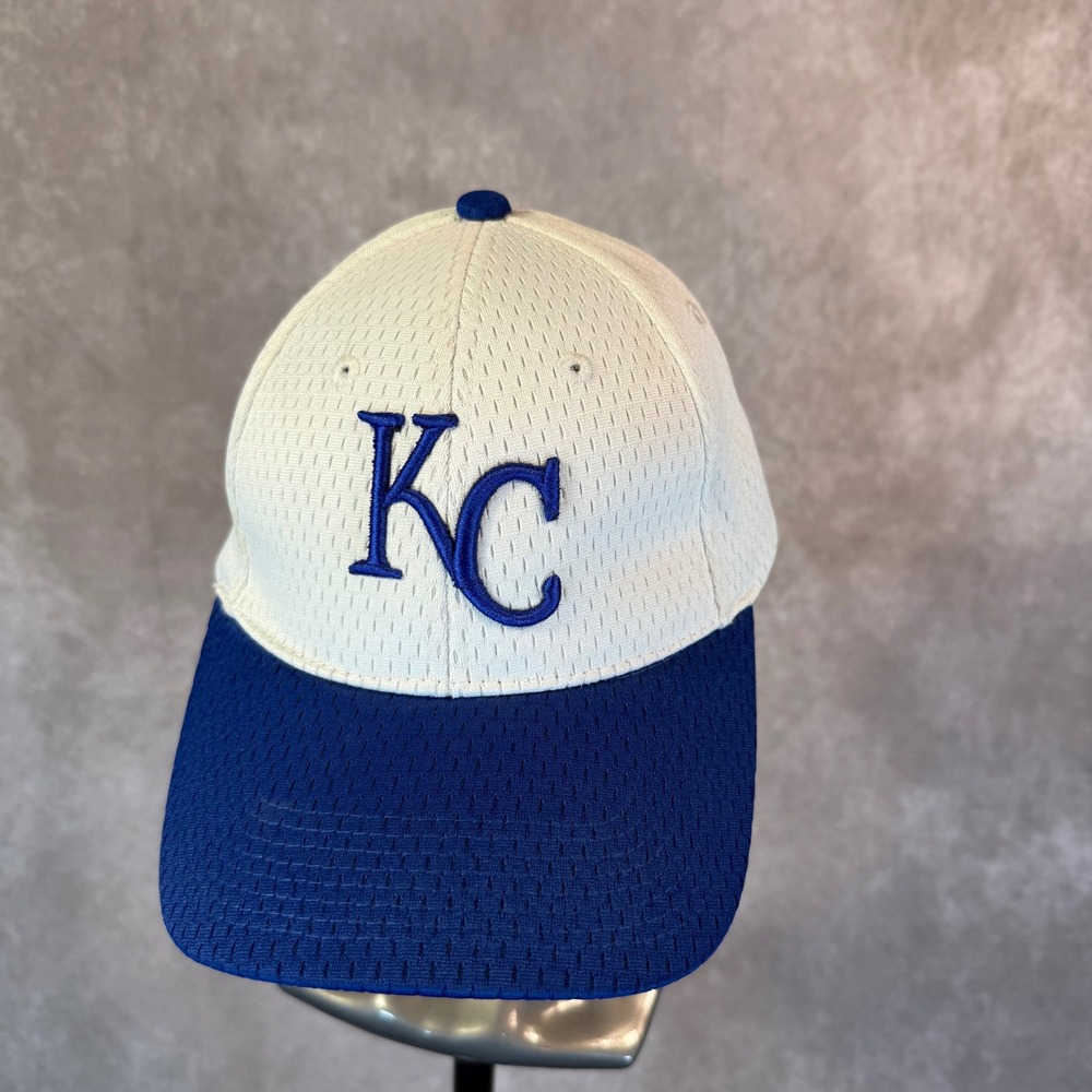 KC Royals Pacific Headwear Baseball Cap Youth 6 3/8-6 7/8 White Blue Mesh Hat